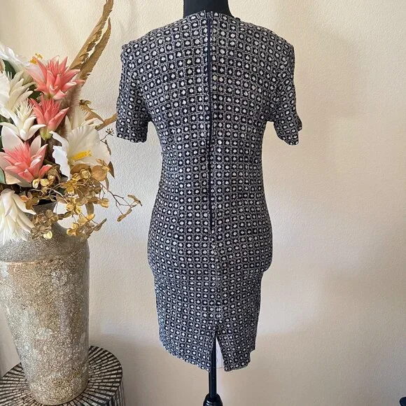 Vintage 90s Stuart Alan Boho Split Hem Geometric Floral Henley Button Dress P6 - Picture 5 of 13